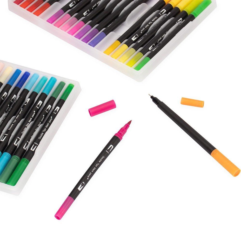 Kit canetinhas ponta dupla 48 cores